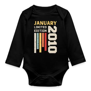 January 2010 - January 2010 Birthday Gift - Organic Longsleeve Baby Bodysuit - black - Front