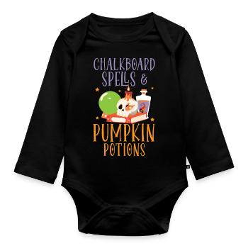 Magie au tableau noir et potions de citrouille Halloween - Body Bébé bio manches longues - noir - Devant