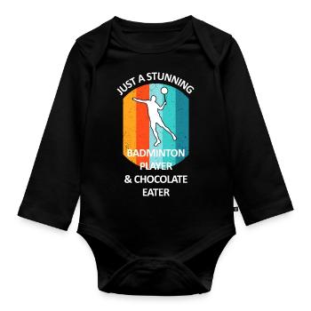 Badminton Badminton Badminton Player Chocolat - Body Bébé bio manches longues - noir - Devant