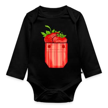 Beere Sommer Frucht Geschenk Brusttasche Erdbeere - Baby Bio-Langarm-Body - Schwarz - Vorne