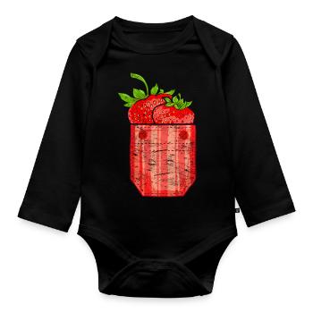 Sommerfrucht Obst Geschenk Brusttasche Erdbeere - Baby Bio-Langarm-Body - Schwarz - Vorne