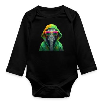 Elefant Afrika Asien Tier Coole Elefanten Bunt - Baby Bio-Langarm-Body - Schwarz - Vorne