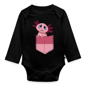 Cadeau amphibien à queue mignon sac de poitrine axolotl - Body Bébé bio manches longues - noir - Devant