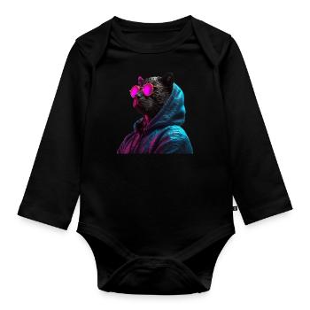 Panthère noire avec lunettes de soleil naturelles colorées - Body Bébé bio manches longues - noir - Devant