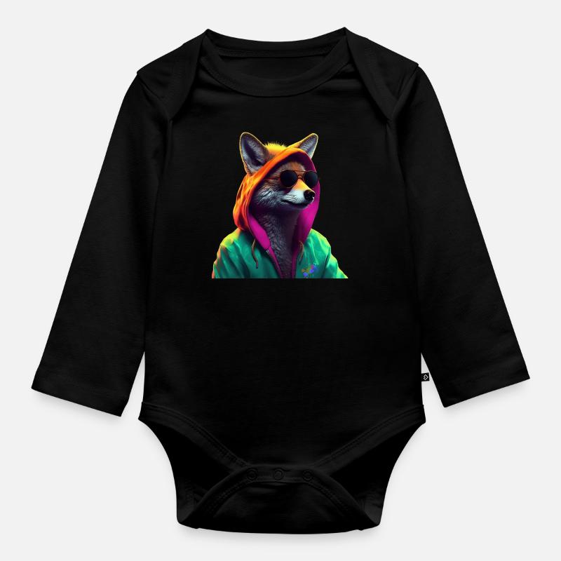 Fuchs mit Sonnenbrille Bunt Coole Füchse Waldtier - Baby Bio-Langarm-Body - Schwarz