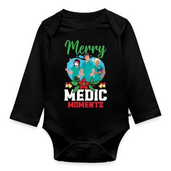 Merry Medic Moments Krankenschwester Weihnachten - Baby Bio-Langarm-Body - Schwarz - Vorne