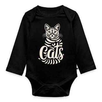 Cat lettering artistic - Organic Longsleeve Baby Bodysuit - black - Front