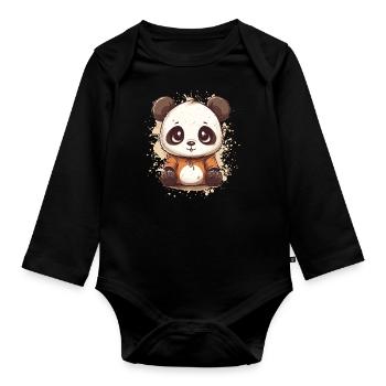 Panda - Organic Longsleeve Baby Bodysuit - black - Front