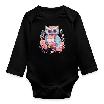 Owl - Organic Longsleeve Baby Bodysuit - black - Front