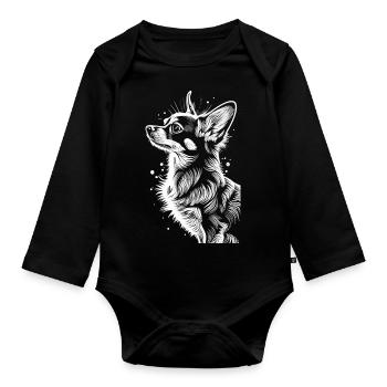 Göttliche Anmut: Das Chihuahua in Weiß - Baby Bio-Langarm-Body - Schwarz - Vorne