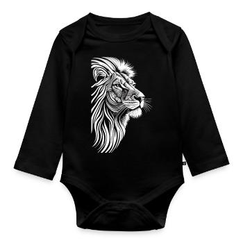 Royal Grace: African Lion in Pure White - Organic Longsleeve Baby Bodysuit - black - Front