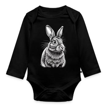 Rabbit Portrait - Organic Longsleeve Baby Bodysuit - black - Front