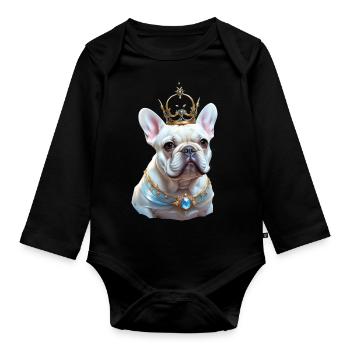Tête de bouledogue français sur chemise et accès - Body Bébé bio manches longues - noir - Devant