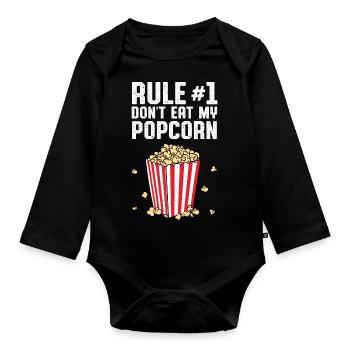 Règle numéro un des collations au cinéma Ne mangez pas mon pop-corn - Body Bébé bio manches longues - noir - Devant