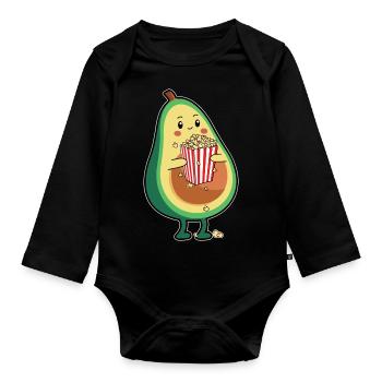 Movie Night Cute Funny Kids Avocado Popcorn - Baby Bio-Langarm-Body - Schwarz - Vorne