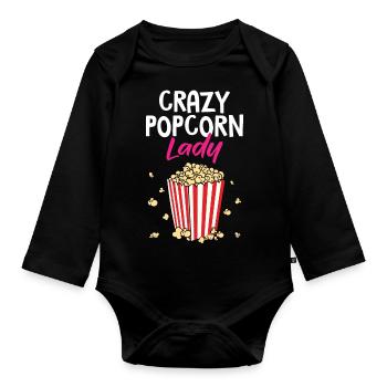 Femmes Cinéma Snack Soirée Cinéma Drôle Crazy Popcorn - Body Bébé bio manches longues - noir - Devant