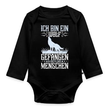 Wolffan Wolf Spruch Wolfliebhaber - Baby Bio-Langarm-Body - Schwarz - Vorne