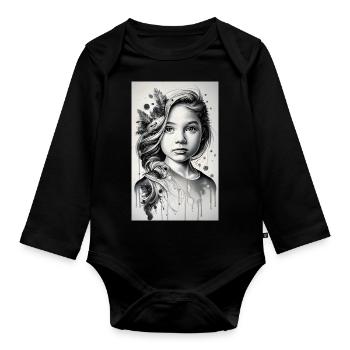 girl in black and white - Organic Longsleeve Baby Bodysuit - black - Front