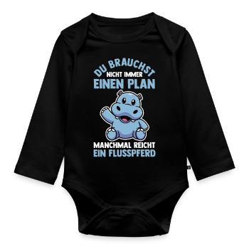 Nilpferd Flusspferd - Baby Bio-Langarm-Body - Schwarz - Vorne
