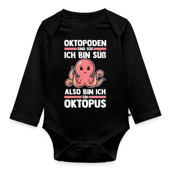 Tintenfisch Oktopus - Baby Bio-Langarm-Body - Schwarz - Vorne