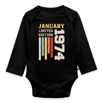 Januar 1974 - Januar 1974 Geburtstagsgeschenk - Baby Bio-Langarm-Body - Schwarz - Vorne