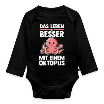 Tintenfisch Oktopus - Baby Bio-Langarm-Body - Schwarz - Vorne