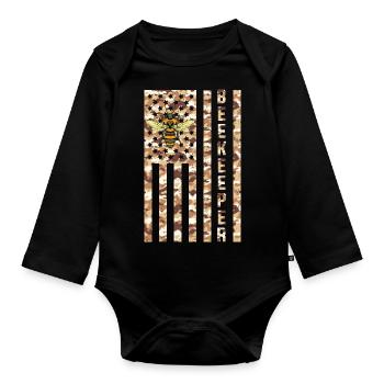 Camouflage USA drapeau abeille cadeau insecte apiculteur - Body Bébé bio manches longues - noir - Devant