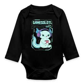 Gamesolotl Pun Design for Axolotl Lovers - Organic Longsleeve Baby Bodysuit - black - Front