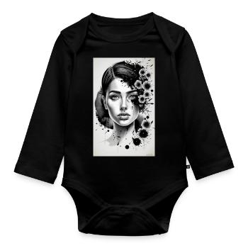 black and white woman - Organic Longsleeve Baby Bodysuit - black - Front