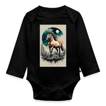 horse under the full moon - Organic Longsleeve Baby Bodysuit - black - Front