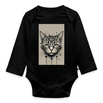 black and white cat - Organic Longsleeve Baby Bodysuit - black - Front