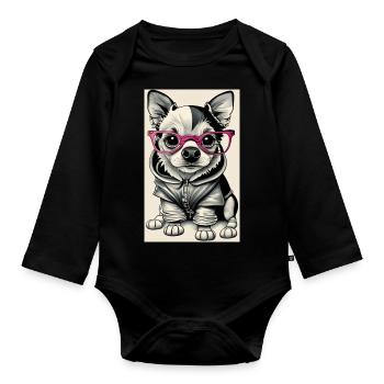 schwarz-weiße Hunderosa-Brille - Baby Bio-Langarm-Body - Schwarz - Vorne