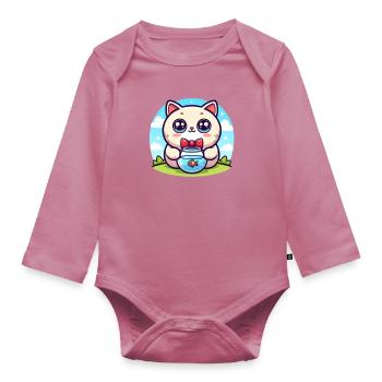 Cartoon Katze 2 - Baby Bio-Langarm-Body - Mauve - Vorne
