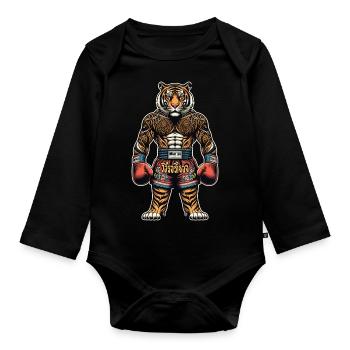 Cool Muay Thai Tiger Thai Boxen und Kickboxen - Baby Bio-Langarm-Body - Schwarz - Vorne