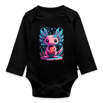 Axolotl rose et bleu - Body Bébé bio manches longues - noir - Devant