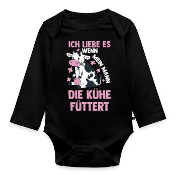 Kuh Bauernhof Kuhbauer Landwirt Rind Kühe - Baby Bio-Langarm-Body - Schwarz - Vorne