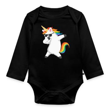Dabbing Einhorn Dab Licorne - Body Bébé bio manches longues - noir - Devant