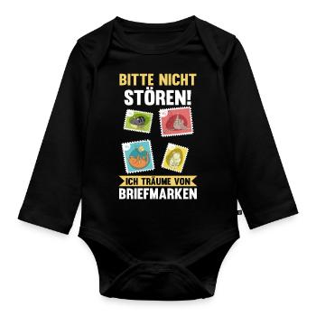 Philatelie Briefmarkensammlung Briefmarkensammler - Baby Bio-Langarm-Body - Schwarz - Vorne