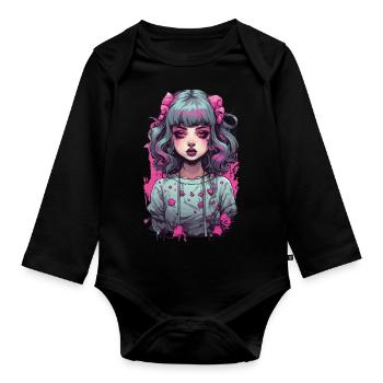 Goth Psycho Girl Kawaii Gothic Anime Design - Organic Longsleeve Baby Bodysuit - black - Front