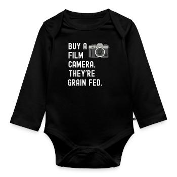 Film Camera grain fed funny photography gift - Organic Longsleeve Baby Bodysuit - black - Front