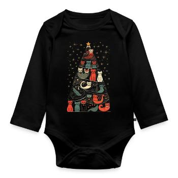 Katzen Tannenbaum Weihnachten Christbaum - Baby Bio-Langarm-Body - Schwarz - Vorne