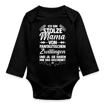 Mutter Zwillingsmama Mama von Zwillingen - Baby Bio-Langarm-Body - Schwarz - Vorne