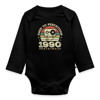 Idée Cadeau Anniversaire Vintage Original 1990 - Body Bébé bio manches longues - noir - Devant