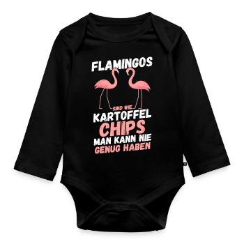 Flamingos sind wie Kartoffelchips - Baby Bio-Langarm-Body - Schwarz - Vorne
