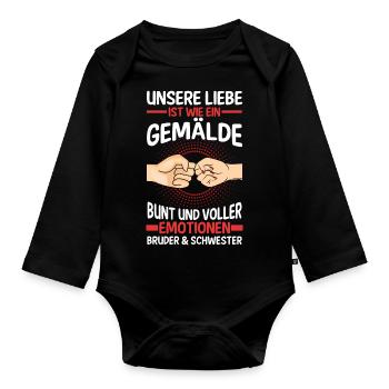 Geschwister Bruder und Schwester - Baby Bio-Langarm-Body - Schwarz - Vorne
