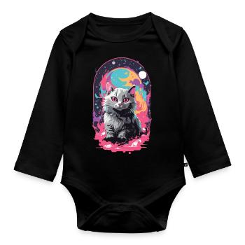 Katze Goth Pastel Psychedelisch Weirdcore Design - Baby Bio-Langarm-Body - Schwarz - Vorne