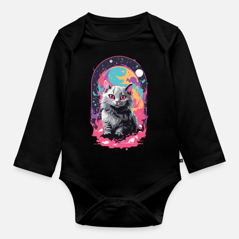 Katze Goth Pastel Psychedelisch Weirdcore Design - Baby Bio-Langarm-Body - Schwarz