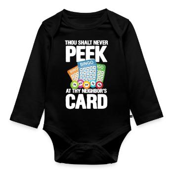 Thou Shalt Never Peek At Thy Neighbor's Card - Baby Bio-Langarm-Body - Schwarz - Vorne