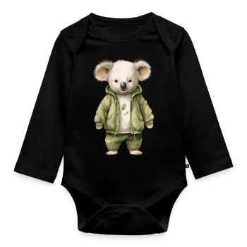 Enchanting Eucalyptus: BounceKoala Tee - Organic Longsleeve Baby Bodysuit - black - Front