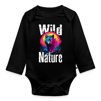 Wolf Wolfskopf Wölfe Wolfsrudel Natur Neon Bunt - Baby Bio-Langarm-Body - Schwarz - Vorne